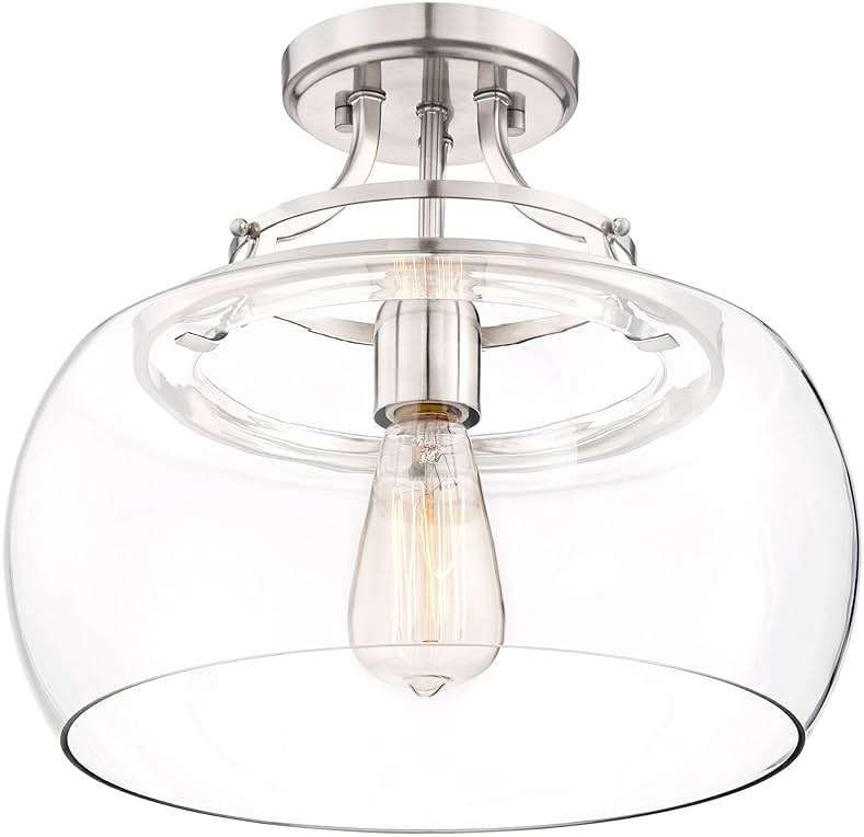 Franklin Iron Works Charleston Industrial Rustic Farmhouse Ceiling Light Semi Flush-Mount Fixture 13 1/2" Wide Brushed Nickel LED Clear Glass Shade for Bedroom Kitchen Living Room Hallway Dining - Image 8