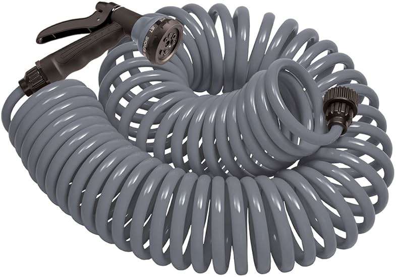 Orbit Coil Garden Hose with 8-Pattern Nozzle, 25 ft., Gray - 26382 - Image 1