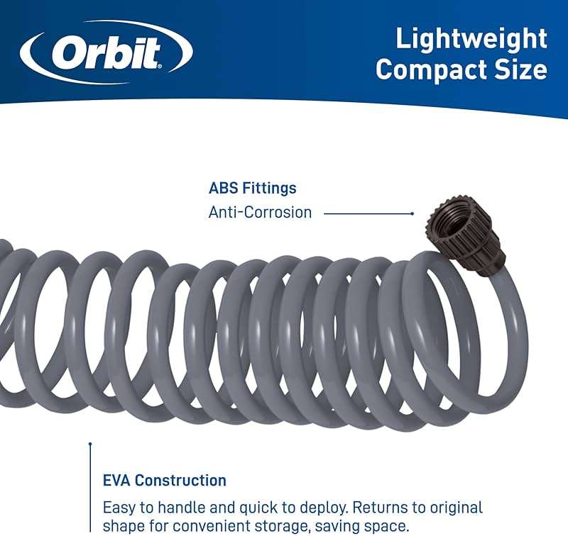 Orbit Coil Garden Hose with 8-Pattern Nozzle, 25 ft., Gray - 26382 - Image 4