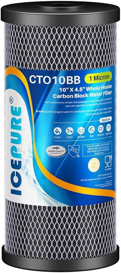 ICEPURE 10"X4.5",1 Microns Whole House Sediment Activated Carbon Water Filter Compatible with Dupont WFHDC8001,EP Series,EPM Series,CB-BB-10, GE FXHTC, GXWH40L, GXWH35F, GNWH38S, CTO10BB,1PACK - Image 1