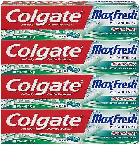 Colgate Max Fresh Whitening Toothpaste with Breath Strips, Clean Mint, 6 Ounce Tube, 4 Pack - Image 1