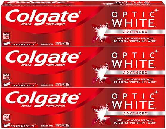 Colgate Optic White Whitening Toothpaste, Sparkling White - 5 ounce (3 Pack) - Image 1