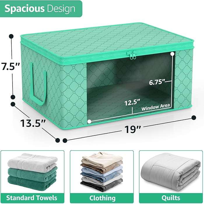 Sorbus Medium Clothes Storage Bags - Foldable Blanket Storage Bins for Organizing Bedroom, Closet, Clothing, Comforter, Organization with Clear Window, Lids and Carry Handles - Set of 3 - Image 3