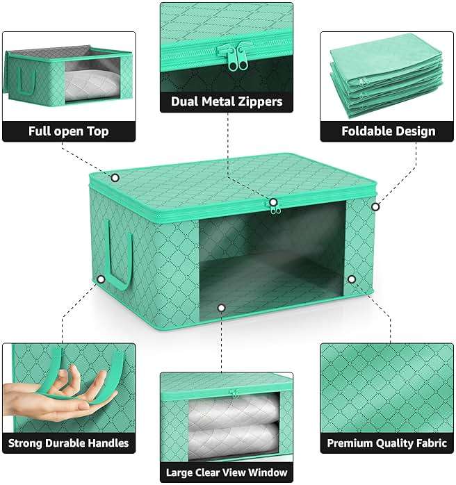 Sorbus Medium Clothes Storage Bags - Foldable Blanket Storage Bins for Organizing Bedroom, Closet, Clothing, Comforter, Organization with Clear Window, Lids and Carry Handles - Set of 3 - Image 5