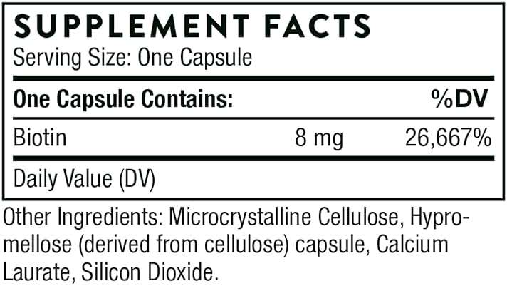 THORNE - Biotin - Vitamin B7 Supplement for Healthy Hair, Nails, Skin & Metabolism - Supports Nerve Health* - Third-Party Certified - Gluten, Dairy & Soy-Free - 60 Capsules - Image 2