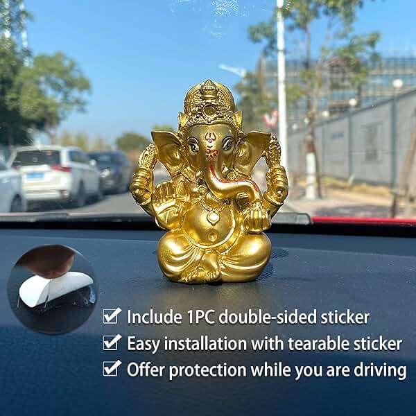 alikiki Indian God Lord Ganesh Statue - Hindu God Golden Ganesha Idol Figurines for Car Dashboard Decor Hindu Gift Indian India Home Temple Mandir Pooja Item Diwali Gifts Room Altar Decor - Image 4
