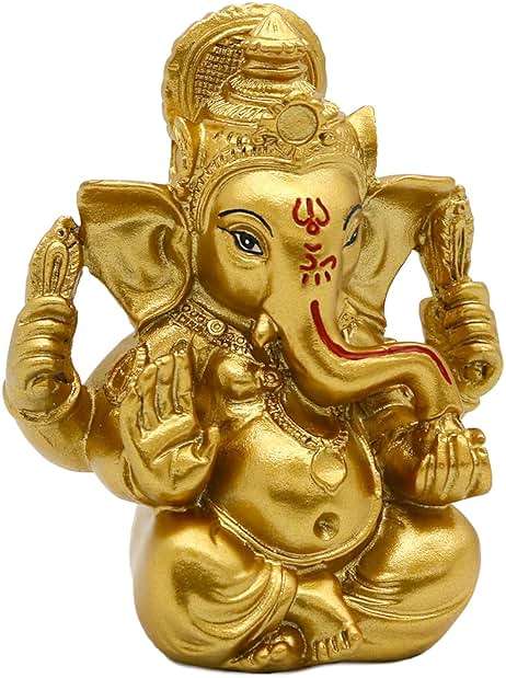 alikiki Indian God Lord Ganesh Statue - Hindu God Golden Ganesha Idol Figurines for Car Dashboard Decor Hindu Gift Indian India Home Temple Mandir Pooja Item Diwali Gifts Room Altar Decor - Image 7