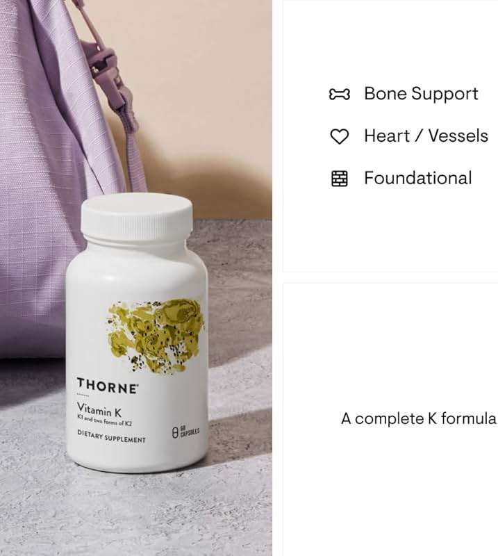 THORNE - Vitamin K - Vitamins K1 and K2 (as MK-4 and MK-7) Capsule Supplement - Supports Strong Bones* - Clinically Studied Ingredients - Third-Party Certified - Gluten, Dairy & Soy-Free - 60 Capsules - Image 5