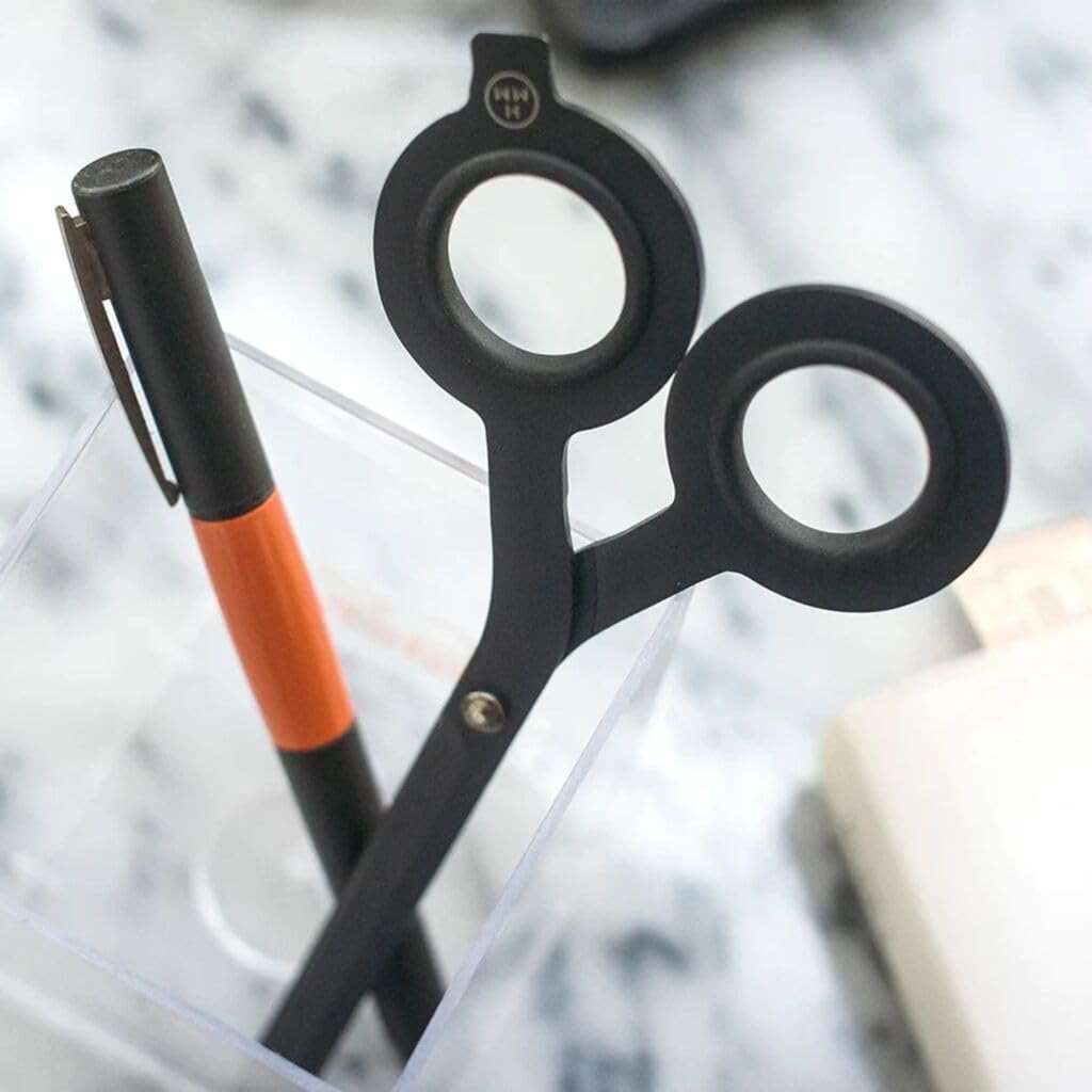 HMM Scissors - 2-in-1 All Purpose Scissors & Box Cutter - Heavy Duty, Lightweight, with Magnetic Brass Base for Office, Kitchen, & Crafts, Stainless Steel - Black - Image 5