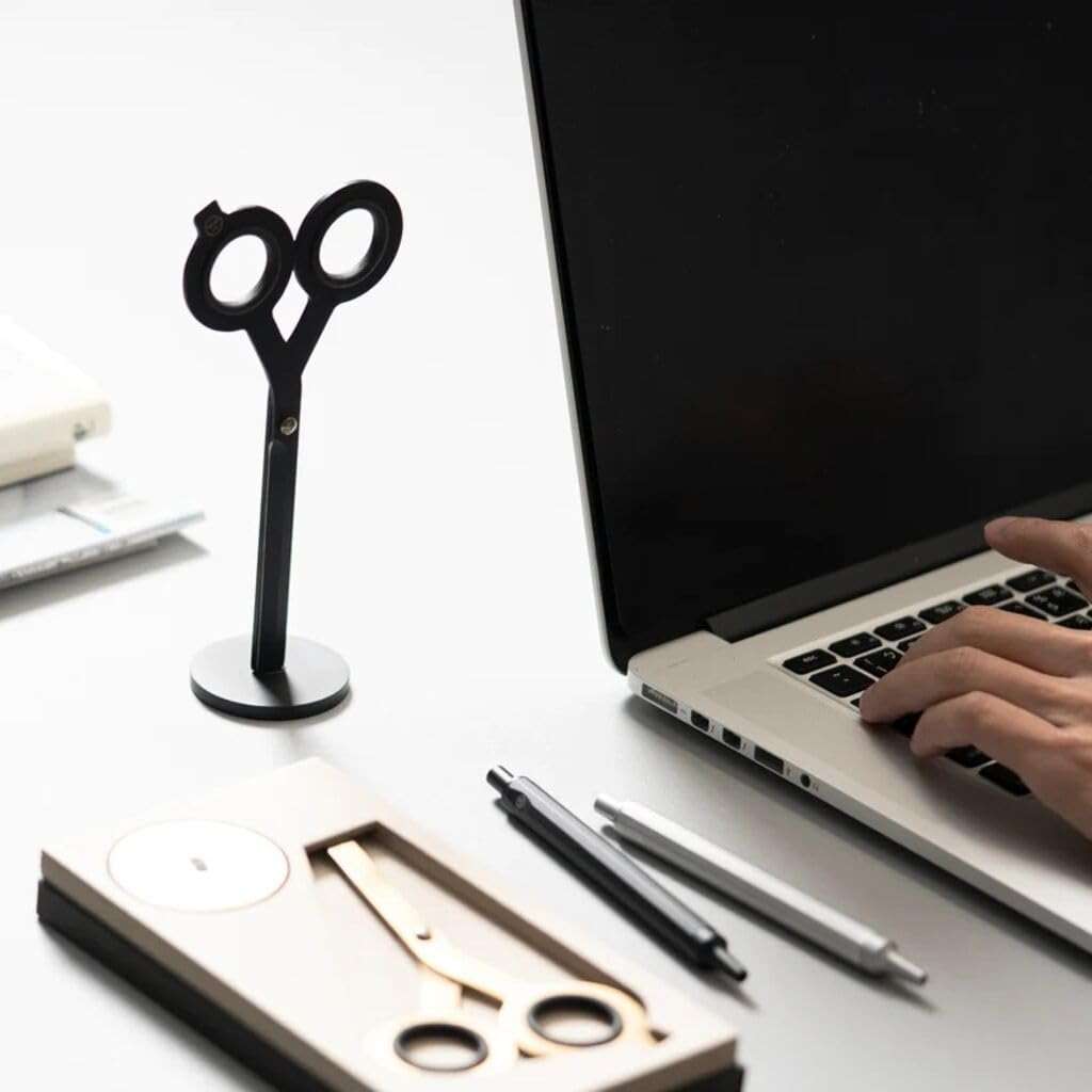 HMM Scissors - 2-in-1 All Purpose Scissors & Box Cutter - Heavy Duty, Lightweight, with Magnetic Brass Base for Office, Kitchen, & Crafts, Stainless Steel - Black - Image 8