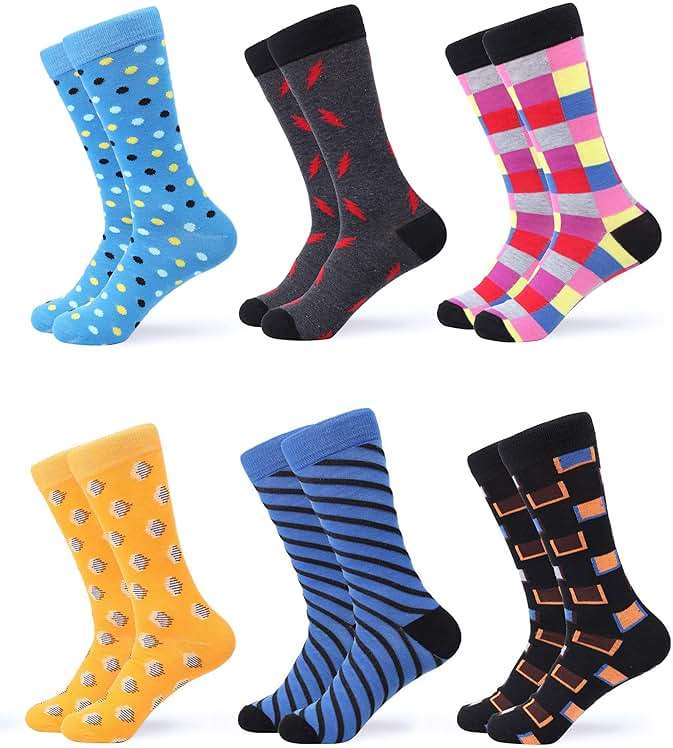 GALLERY SEVEN Mens Socks, 6 Pack Assorted Colorful Fun Bright Patterned Casual Dress Socks - Image 1