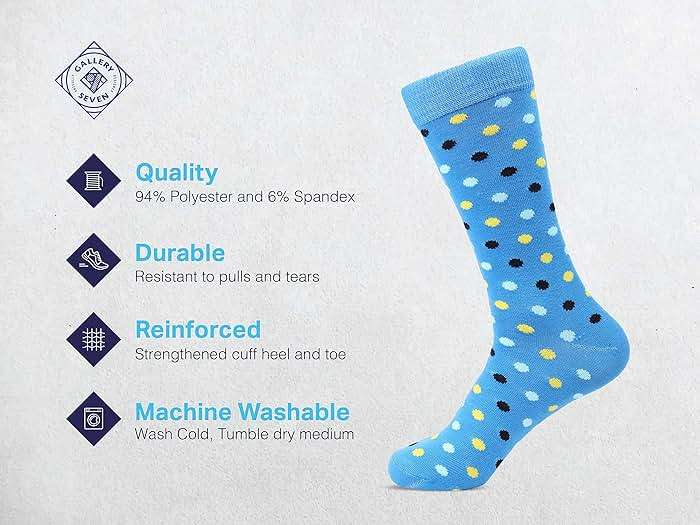 GALLERY SEVEN Mens Socks, 6 Pack Assorted Colorful Fun Bright Patterned Casual Dress Socks - Image 2