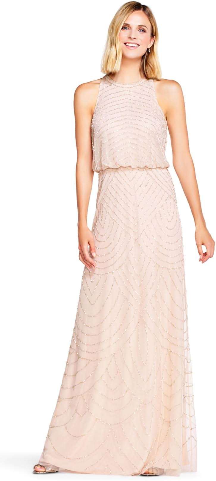 Adrianna Papell Womens Halter Blouson Beaded Gown - Image 3
