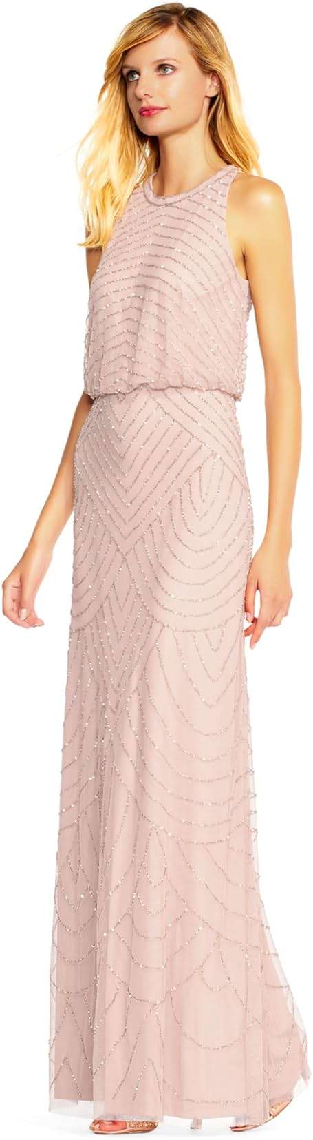Adrianna Papell Womens Halter Blouson Beaded Gown - Image 4
