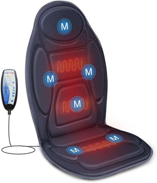 Snailax Vibration Back Massager with Heat, Massage Seat Cushion with 6 Vibrating Motors and 2 Heat Levels, Massage Chair Pad for Home Office use, Gifts for Him Her - Image 1