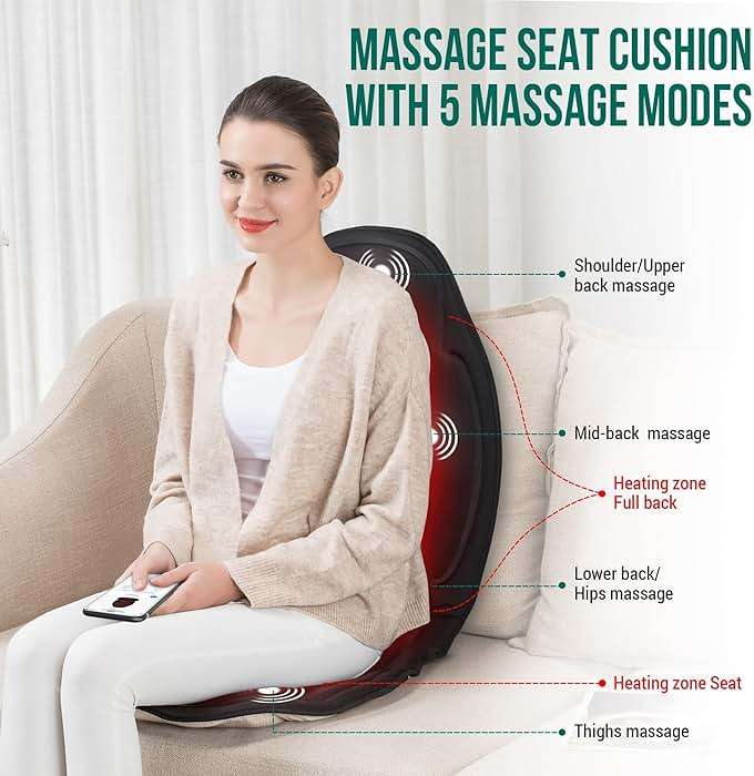 Snailax Vibration Back Massager with Heat, Massage Seat Cushion with 6 Vibrating Motors and 2 Heat Levels, Massage Chair Pad for Home Office use, Gifts for Him Her - Image 2