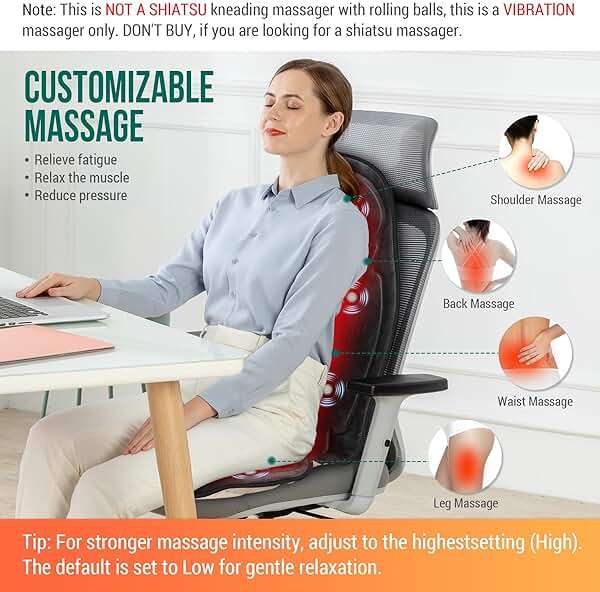 Snailax Vibration Back Massager with Heat, Massage Seat Cushion with 6 Vibrating Motors and 2 Heat Levels, Massage Chair Pad for Home Office use, Gifts for Him Her - Image 3