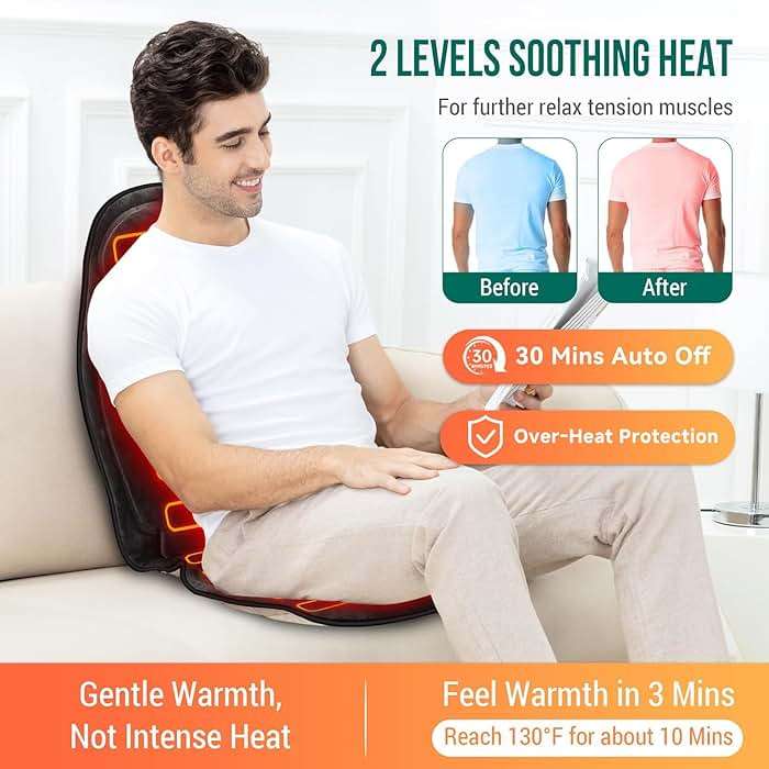 Snailax Vibration Back Massager with Heat, Massage Seat Cushion with 6 Vibrating Motors and 2 Heat Levels, Massage Chair Pad for Home Office use, Gifts for Him Her - Image 4