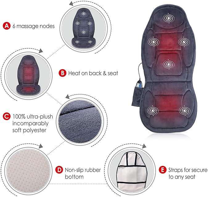 Snailax Vibration Back Massager with Heat, Massage Seat Cushion with 6 Vibrating Motors and 2 Heat Levels, Massage Chair Pad for Home Office use, Gifts for Him Her - Image 5