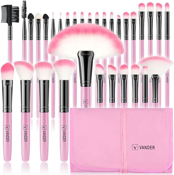 Makeup Brushes, VANDER 32pcs Makeup Brush Set Professional Soft Synthetic Foundation powder concealer blending Make up Brushes, eye shadow blush face brush set, Pink - Image 1