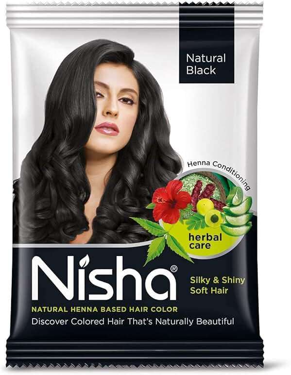 Nisha Natural Henna Based Hair Color (Natural Black) 10GM Pack of 10 - Image 1