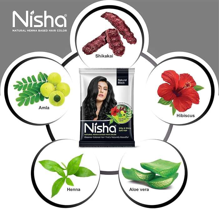 Nisha Natural Henna Based Hair Color (Natural Black) 10GM Pack of 10 - Image 4