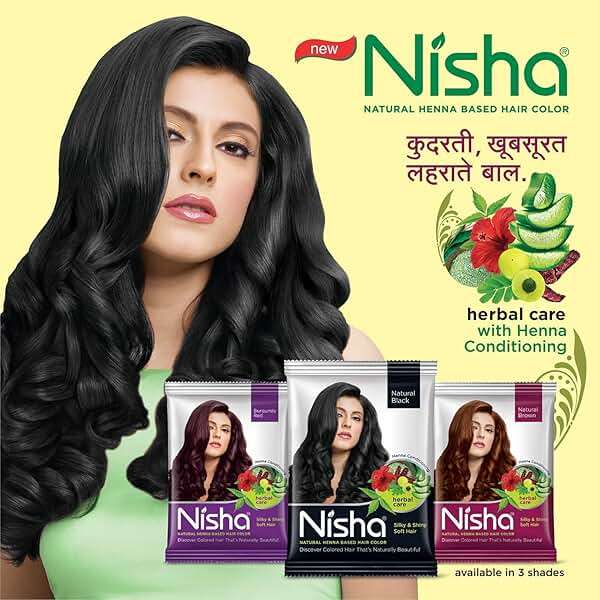 Nisha Natural Henna Based Hair Color (Natural Black) 10GM Pack of 10 - Image 7