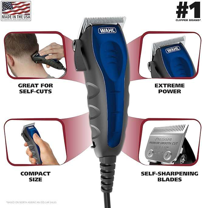 Wahl USA Self Cut Compact Corded Clipper Personal Haircutting Kit with Adjustable Taper Lever, and 11 Hair Clipper Guards for Clipping, Trimming & Personal Grooming – Model 3029683 - Image 2