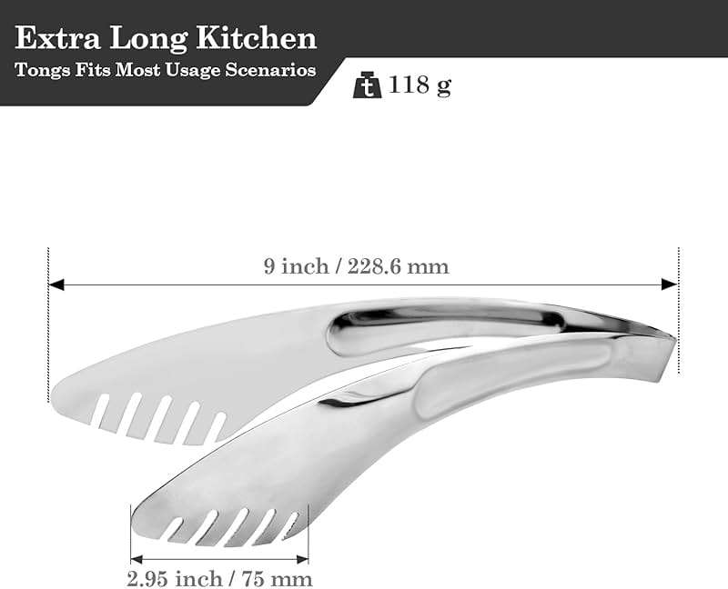 TRUSBER 9-Inch Salad Serving Tongs, 18/8 Stainless Steel Kitchen Cooking Tongs for Pasta Noodles BBQ Buffet | Dishwasher Safe | - Image 3