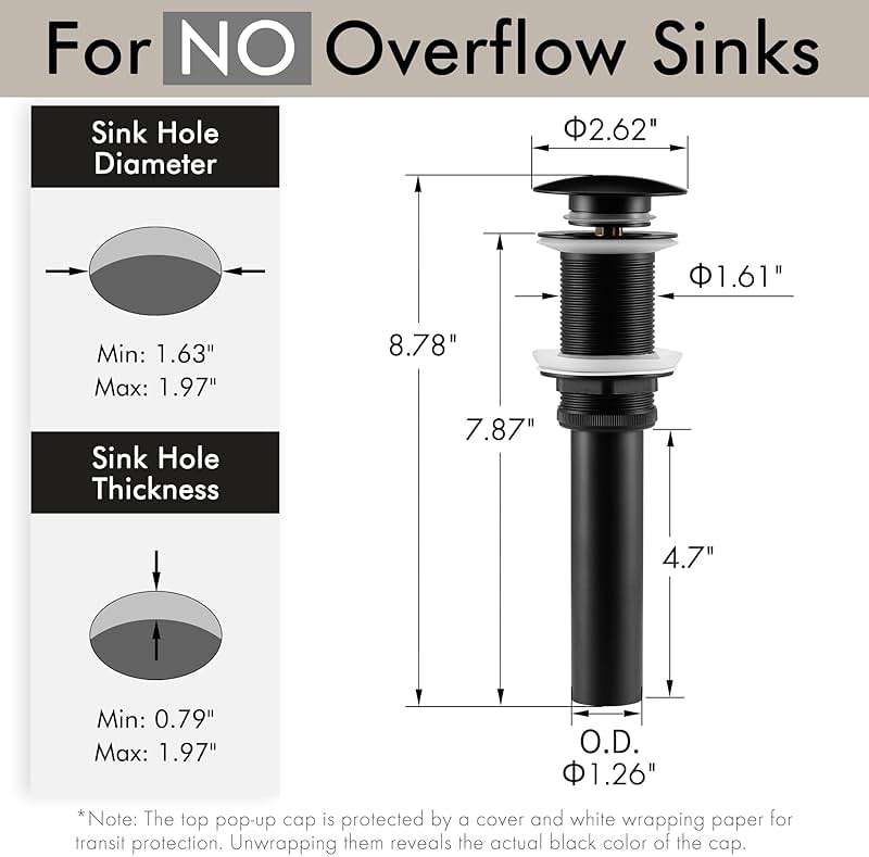 KES Bathroom Sink Drain Without Overflow Vessel Sink Lavatory Vanity Pop Up Drain Stopper Matte Black for 1.6"-1.9" Sink Hole, All Metal Rustproof Brass and 304 Stainless Steel, S2008D-BK - Image 2