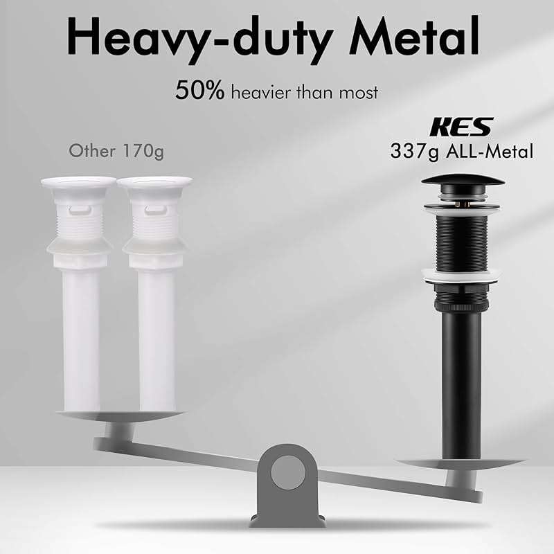 KES Bathroom Sink Drain Without Overflow Vessel Sink Lavatory Vanity Pop Up Drain Stopper Matte Black for 1.6"-1.9" Sink Hole, All Metal Rustproof Brass and 304 Stainless Steel, S2008D-BK - Image 4