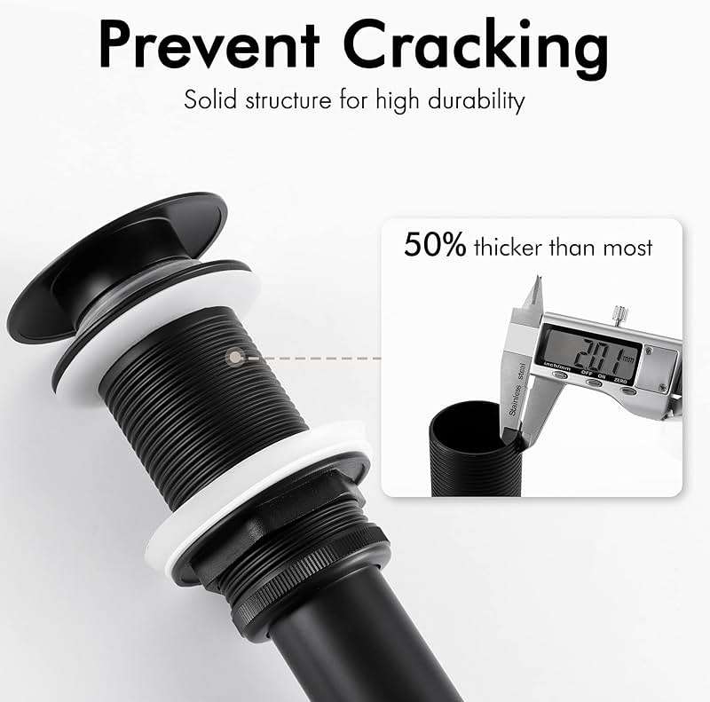 KES Bathroom Sink Drain Without Overflow Vessel Sink Lavatory Vanity Pop Up Drain Stopper Matte Black for 1.6"-1.9" Sink Hole, All Metal Rustproof Brass and 304 Stainless Steel, S2008D-BK - Image 5