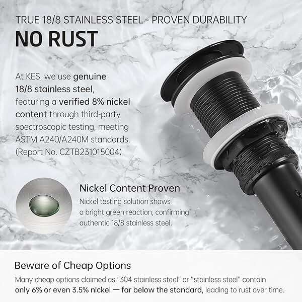 KES Bathroom Sink Drain Without Overflow Vessel Sink Lavatory Vanity Pop Up Drain Stopper Matte Black for 1.6"-1.9" Sink Hole, All Metal Rustproof Brass and 304 Stainless Steel, S2008D-BK - Image 7