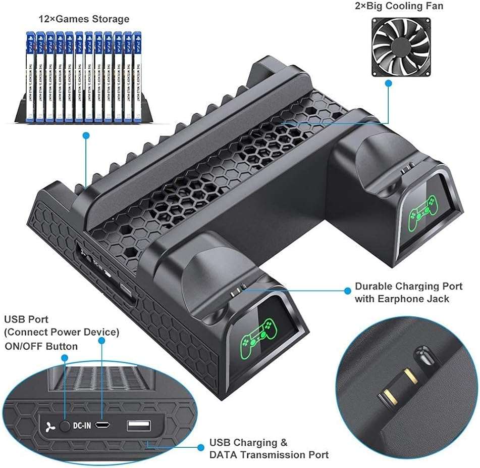 OIVO PS4 Stand for PlayStation 4 Console, Cooling Station for PS4 Slim/Pro/PlayStation 4 Consoles, Pro Vertical Stand with 12 Game Slots - Image 2