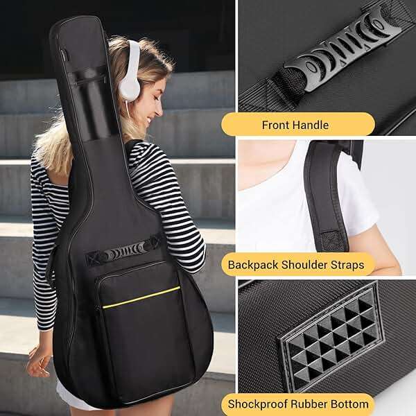 CAHAYA 41 In Acoustic Guitar Bag 0.35 In Thick Padding Water Resistent Dual Adjustable Shoulder Strap Guitar Case Gig Bag with Back Hanger Loop, Black CY0152 - Image 5