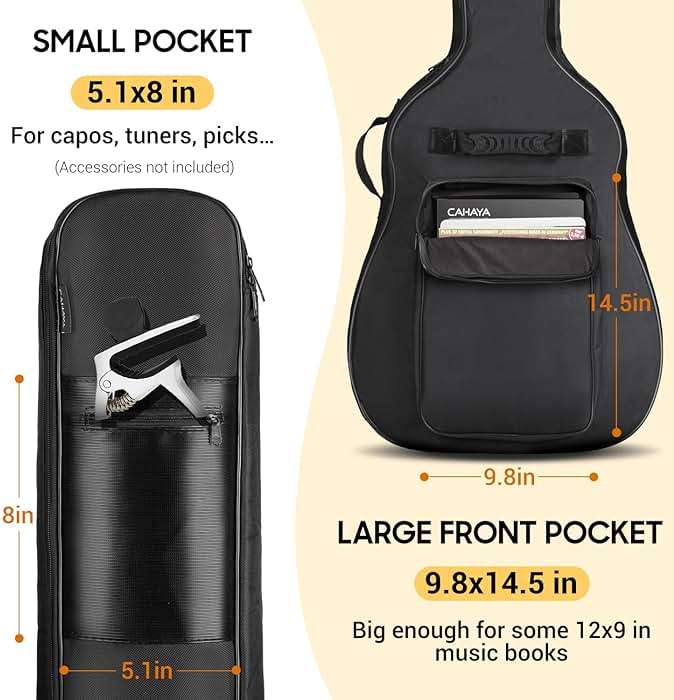 CAHAYA 41 In Acoustic Guitar Bag 0.35 In Thick Padding Water Resistent Dual Adjustable Shoulder Strap Guitar Case Gig Bag with Back Hanger Loop, Black CY0152 - Image 6