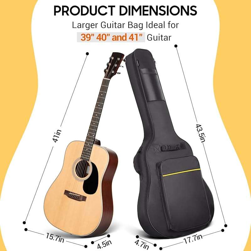 CAHAYA 41 In Acoustic Guitar Bag 0.35 In Thick Padding Water Resistent Dual Adjustable Shoulder Strap Guitar Case Gig Bag with Back Hanger Loop, Black CY0152 - Image 7