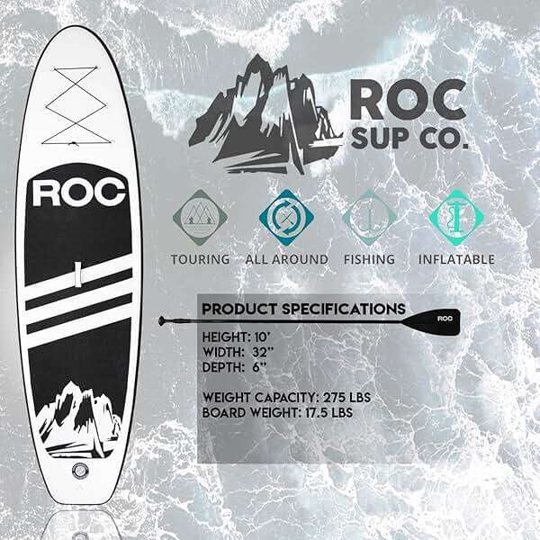 Roc Inflatable Stand Up Paddle Boards with Premium SUP Paddle Board Accessories, Wide Stable Design, Non-Slip Comfort Deck for Youth & Adults - Image 4