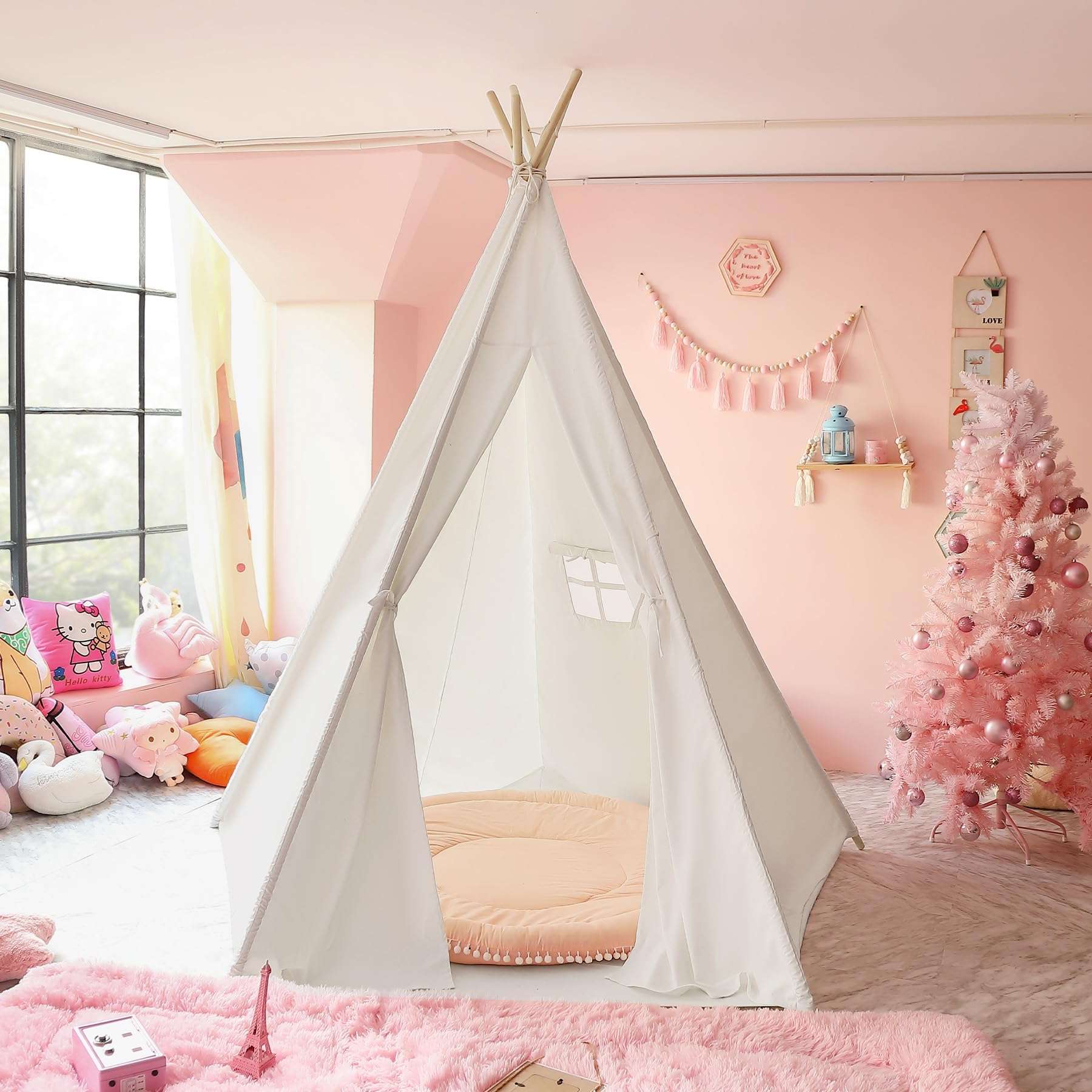 CO-Z Larger 85" H Kids Teepee Play Tent, 2.1m Large Indoor Canvas Teepee Tent for Adults, Tall Foldable Teepee Outdoor, 5 Sides Party Picnic Wedding Teepee Tent with Storage Bag - Image 1