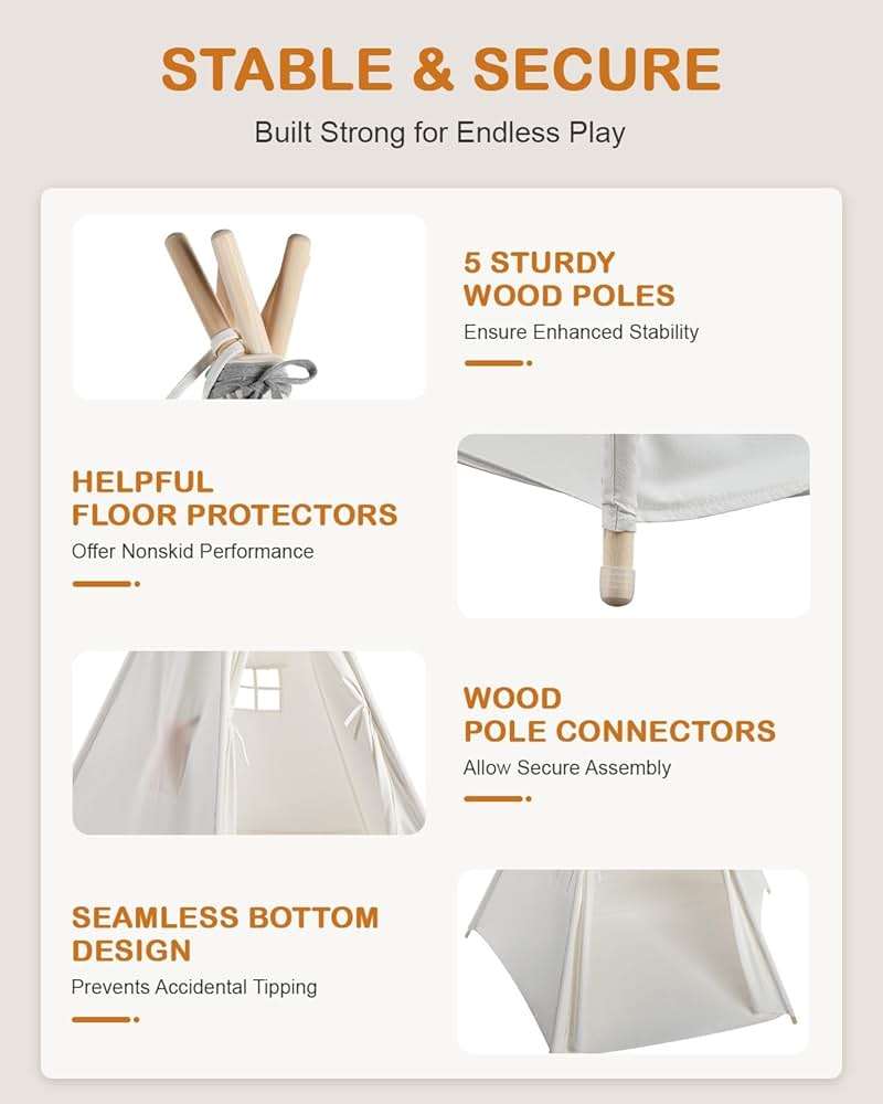 CO-Z Larger 85" H Kids Teepee Play Tent, 2.1m Large Indoor Canvas Teepee Tent for Adults, Tall Foldable Teepee Outdoor, 5 Sides Party Picnic Wedding Teepee Tent with Storage Bag - Image 4