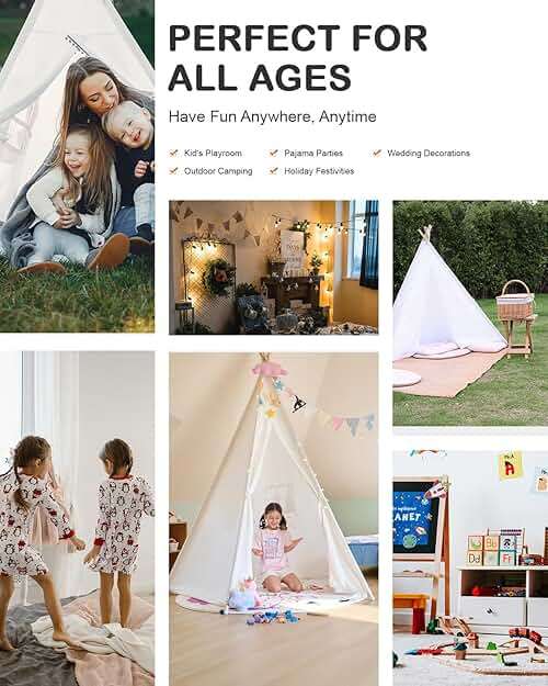 CO-Z Larger 85" H Kids Teepee Play Tent, 2.1m Large Indoor Canvas Teepee Tent for Adults, Tall Foldable Teepee Outdoor, 5 Sides Party Picnic Wedding Teepee Tent with Storage Bag - Image 7