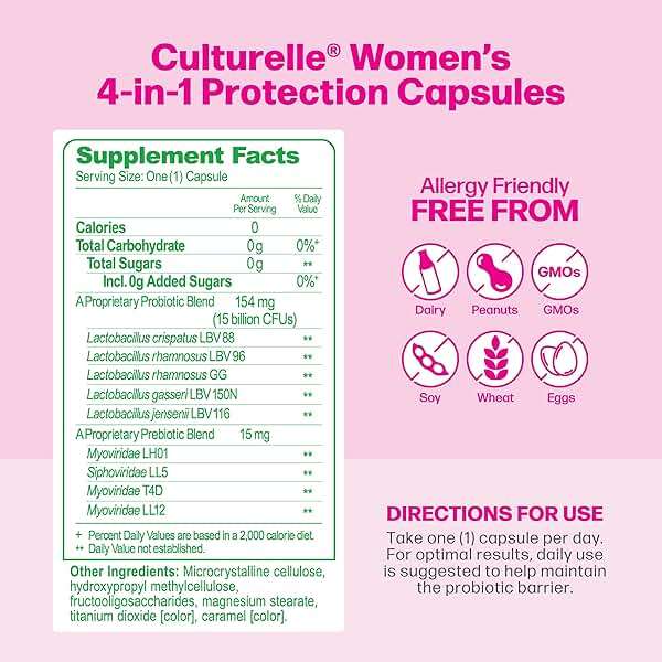 Culturelle Probiotics for Women with Prebiotics - 4-in-1 for Vaginal, Digestive, Urinary & Immune Health - pH Balance, Bloating & Gas Relief - Daily Vegetarian Capsules, Non-GMO - 30 Count - Image 2