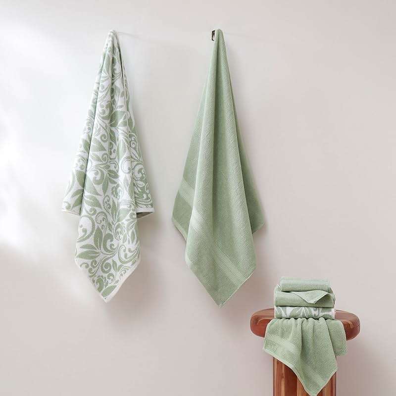 Modern Threads 6 Piece Bath Towel Set – Bathroom Set with 2 Bath Towels, 2 Hand Towels, and 2 Wash Cloths – 100% Cotton, Super Absorbent & Extra Soft – Reversible Botanical Vine (Sage Green) - Image 2