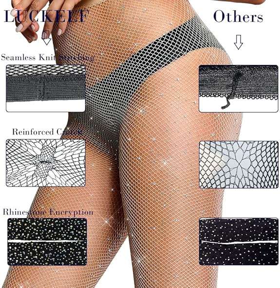 LUCKELF Sexy High Waist Tights Sparkle Rhinestone Fishnets Party Rhinestone Mesh Stockings - Image 3