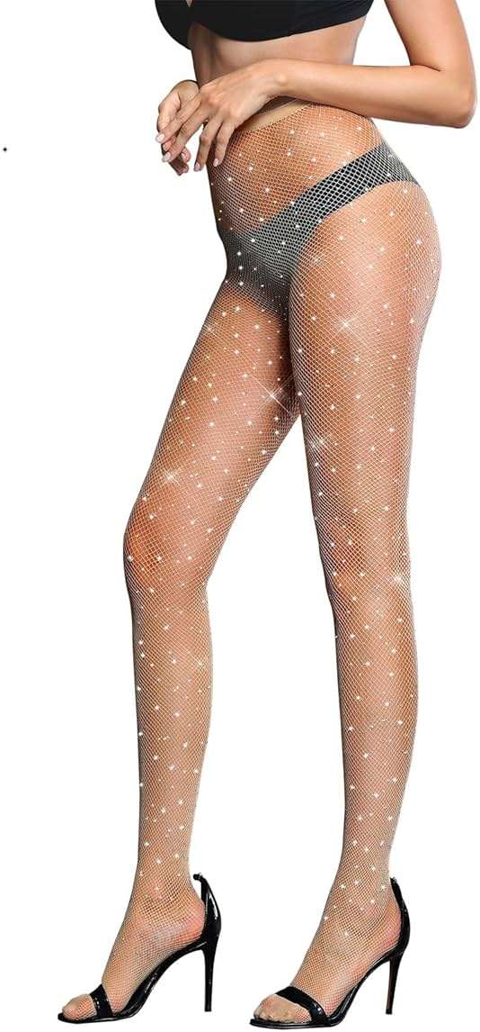 LUCKELF Sexy High Waist Tights Sparkle Rhinestone Fishnets Party Rhinestone Mesh Stockings - Image 7