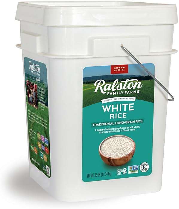 Ralston Family Farms Traditional White Rice, 25 lb Bucket - Long Grain, Non-GMO, Gluten-Free - American Grown, Emergency Food Supply & High-Volume Pantry Staple - Image 1