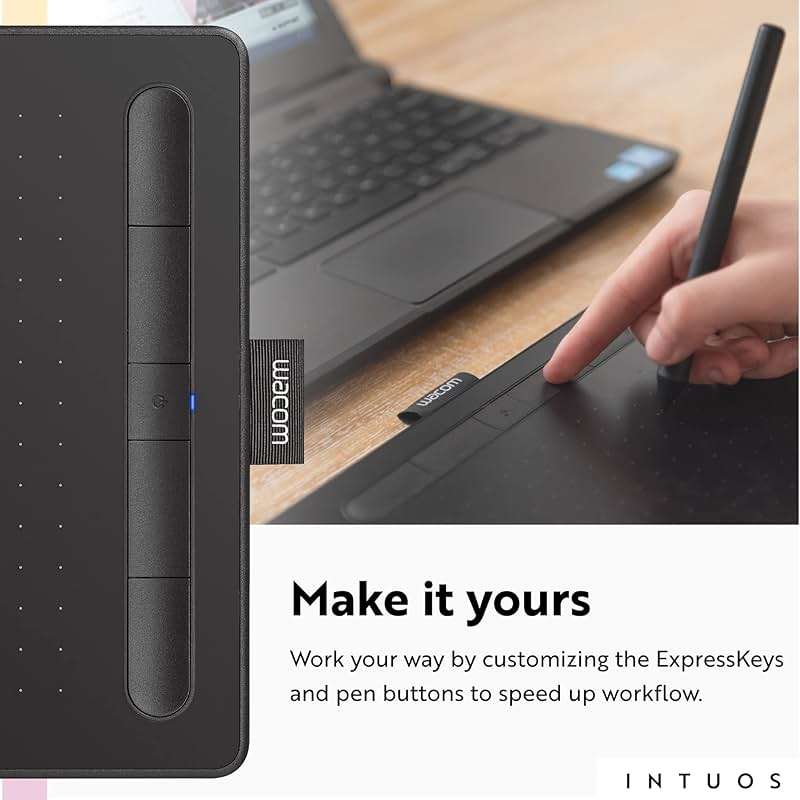 Wacom Intuos Small Bluetooth Graphics Drawing Tablet, 4 Customizable ExpressKeys, Portable for Teachers, Students and Creators, Compatible with Chromebook Mac OS Android and Windows - Black - Image 3