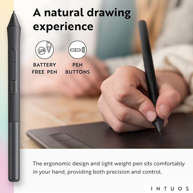 Wacom Intuos Small Bluetooth Graphics Drawing Tablet, 4 Customizable ExpressKeys, Portable for Teachers, Students and Creators, Compatible with Chromebook Mac OS Android and Windows - Black - Image 5