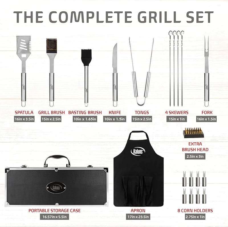 Kaluns Grilling Accessories, Dad Gifts for Fathers Day, Grilling Gifts, Heavy Duty Stainless Steel BBQ Tool Set for Outdoor Grill with Aluminum Case and Apron, Birthday Gifts for Men Women - Image 3