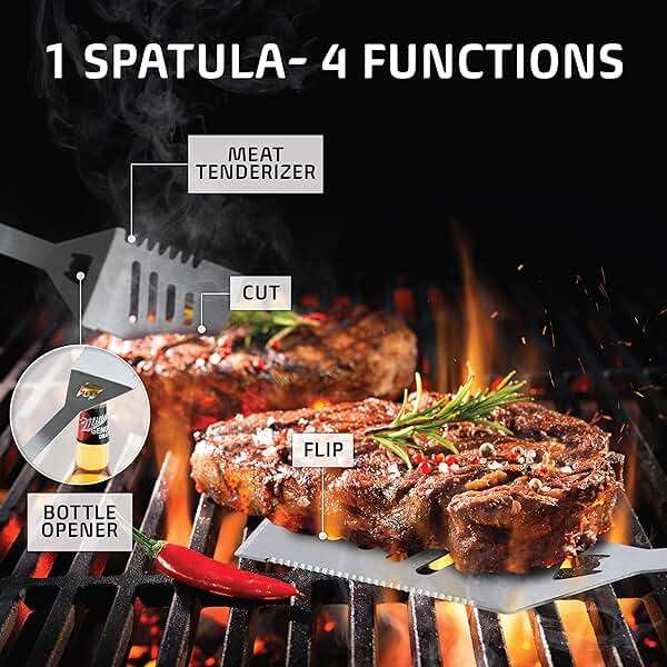 Kaluns Grilling Accessories, Dad Gifts for Fathers Day, Grilling Gifts, Heavy Duty Stainless Steel BBQ Tool Set for Outdoor Grill with Aluminum Case and Apron, Birthday Gifts for Men Women - Image 6